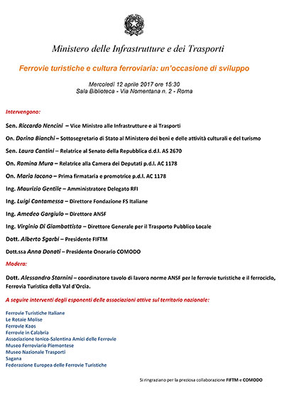 Convegno a Roma sulle Ferrovie Turistiche il 12 aprile